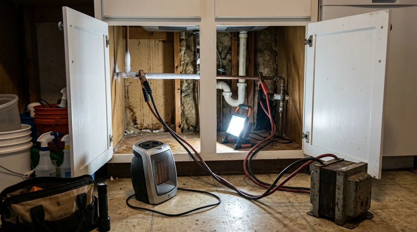 Thawing a frozen copper line under a Philadelphia rowhome kitchen sink