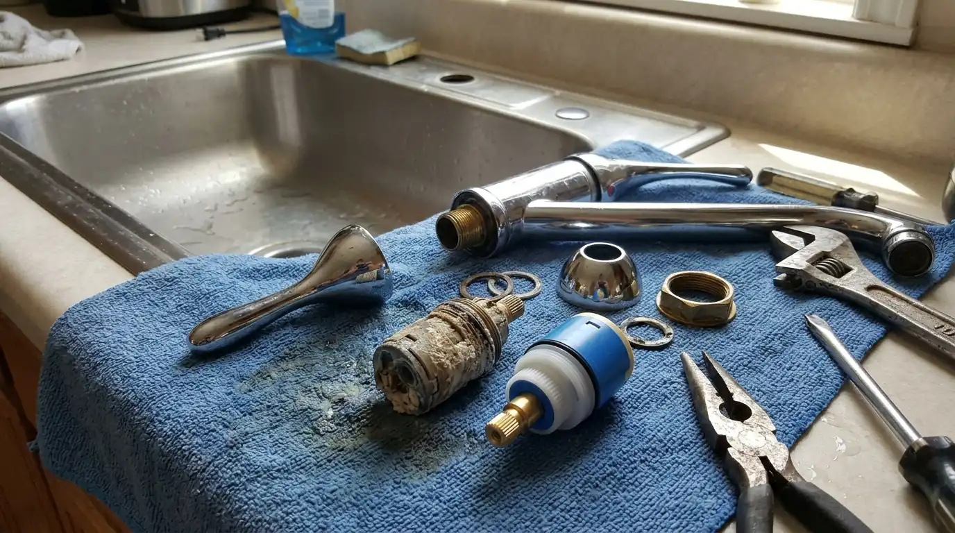 Kitchen faucet cartridge being replaced in a Philadelphia home