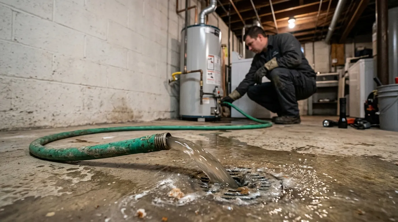 Flushing sediment from a basement water heater