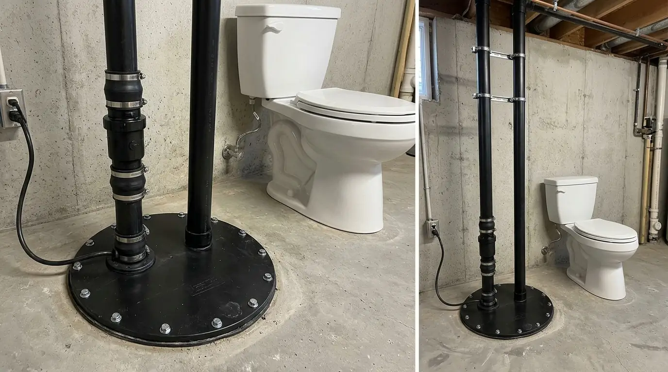 Sewage ejector basin serving a basement bathroom in a Philadelphia home