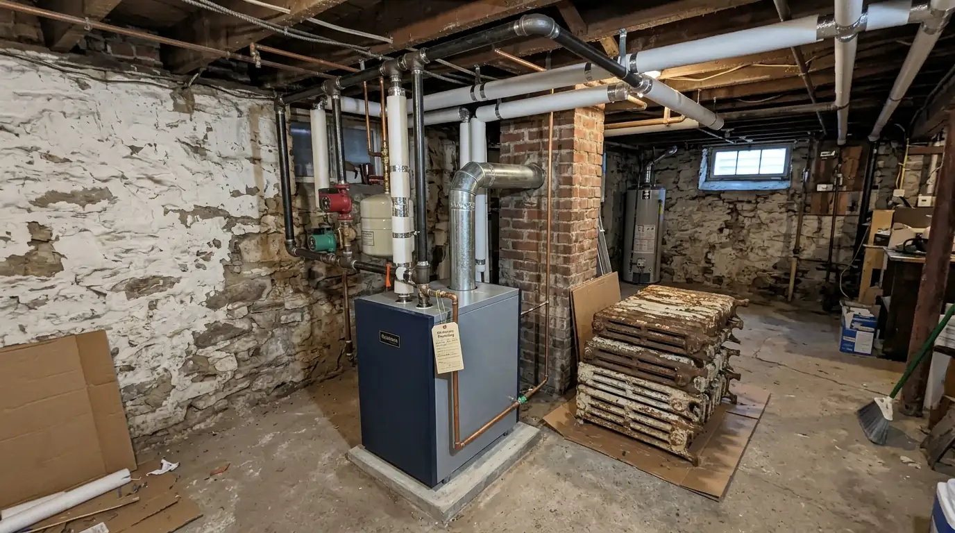New boiler and near-boiler piping in a Philadelphia basement
