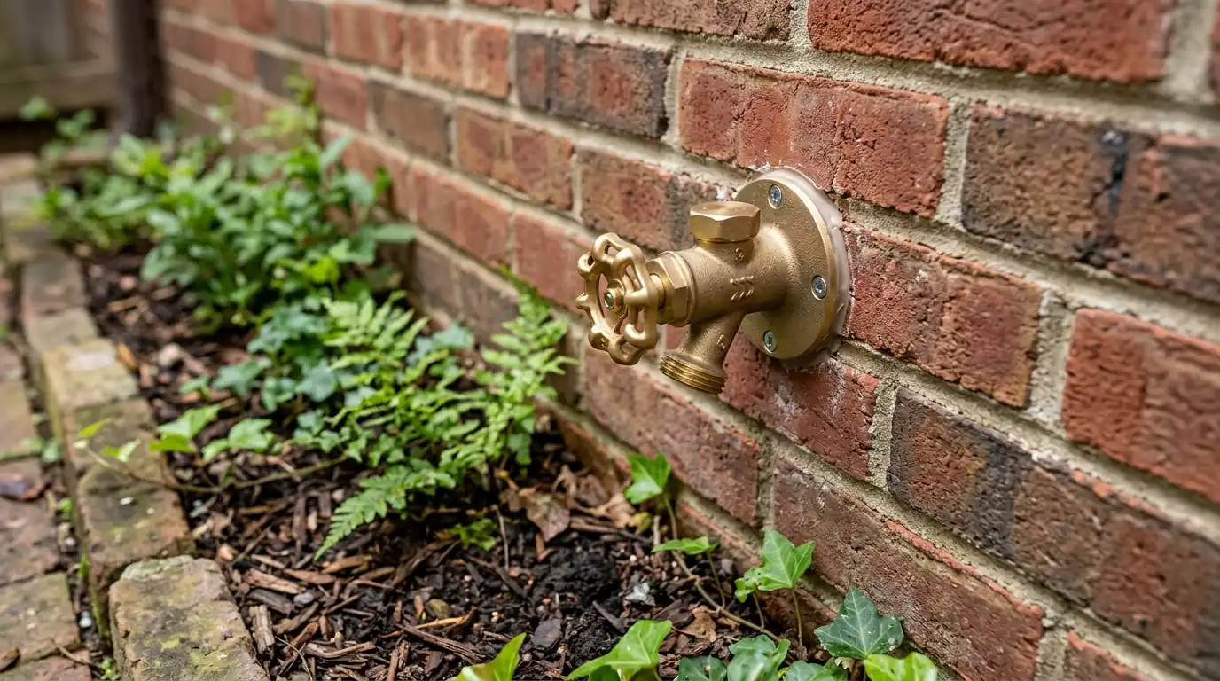 Frost-free outdoor faucet on the back wall of a Philadelphia row house
