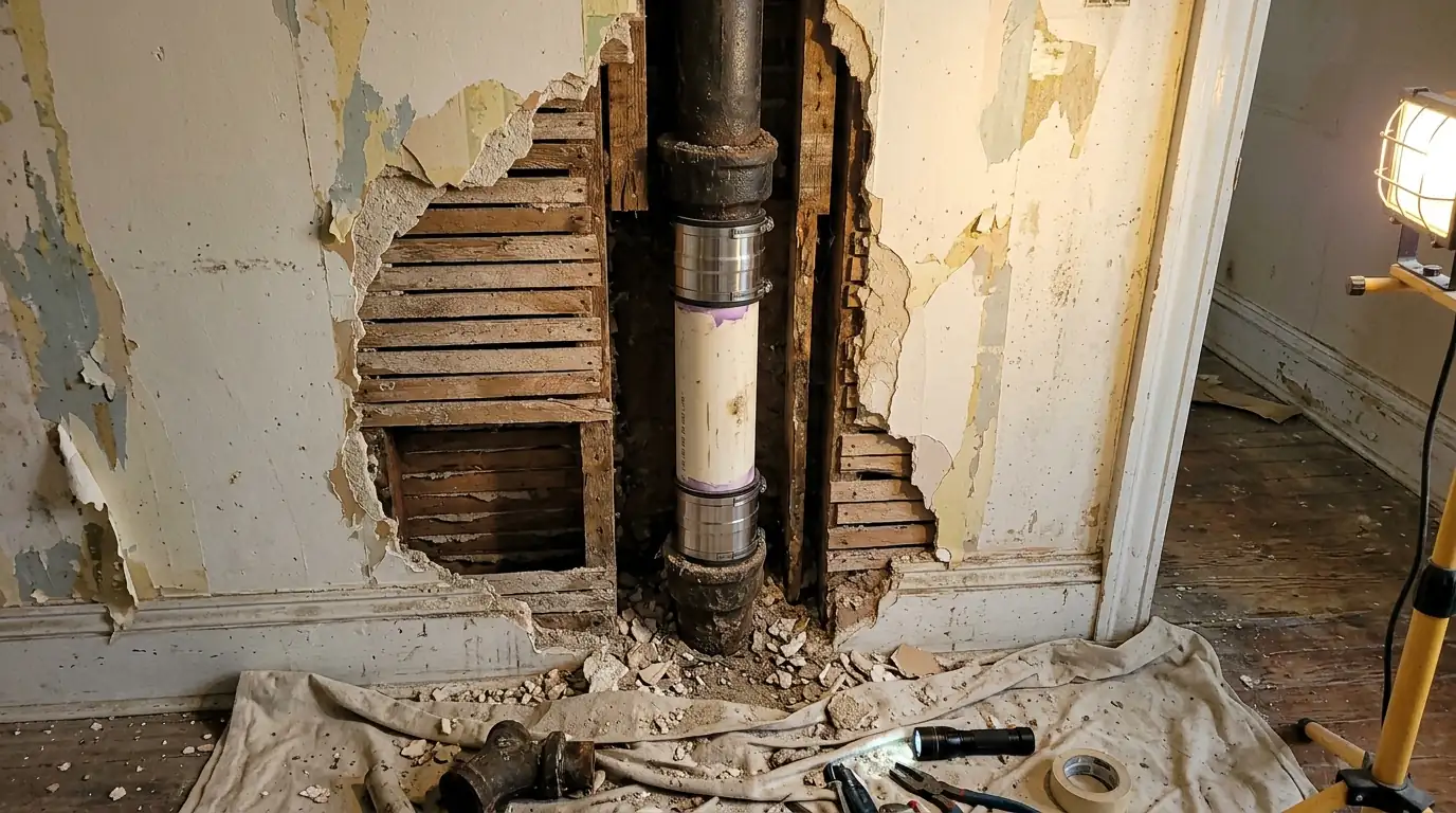 Cast iron stack replacement in a Philadelphia rowhome