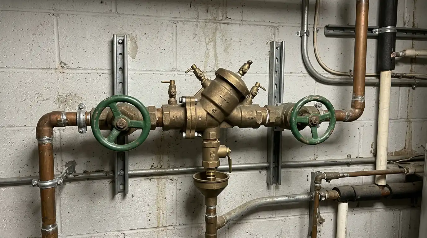 Backflow preventer assembly with test cocks in a Philadelphia building