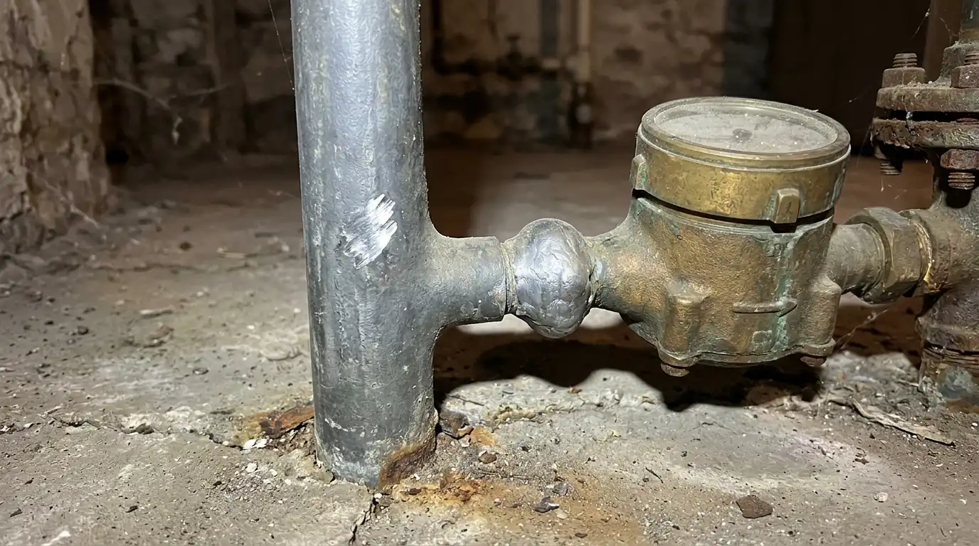 Lead service line scratched at the meter in a Philadelphia basement