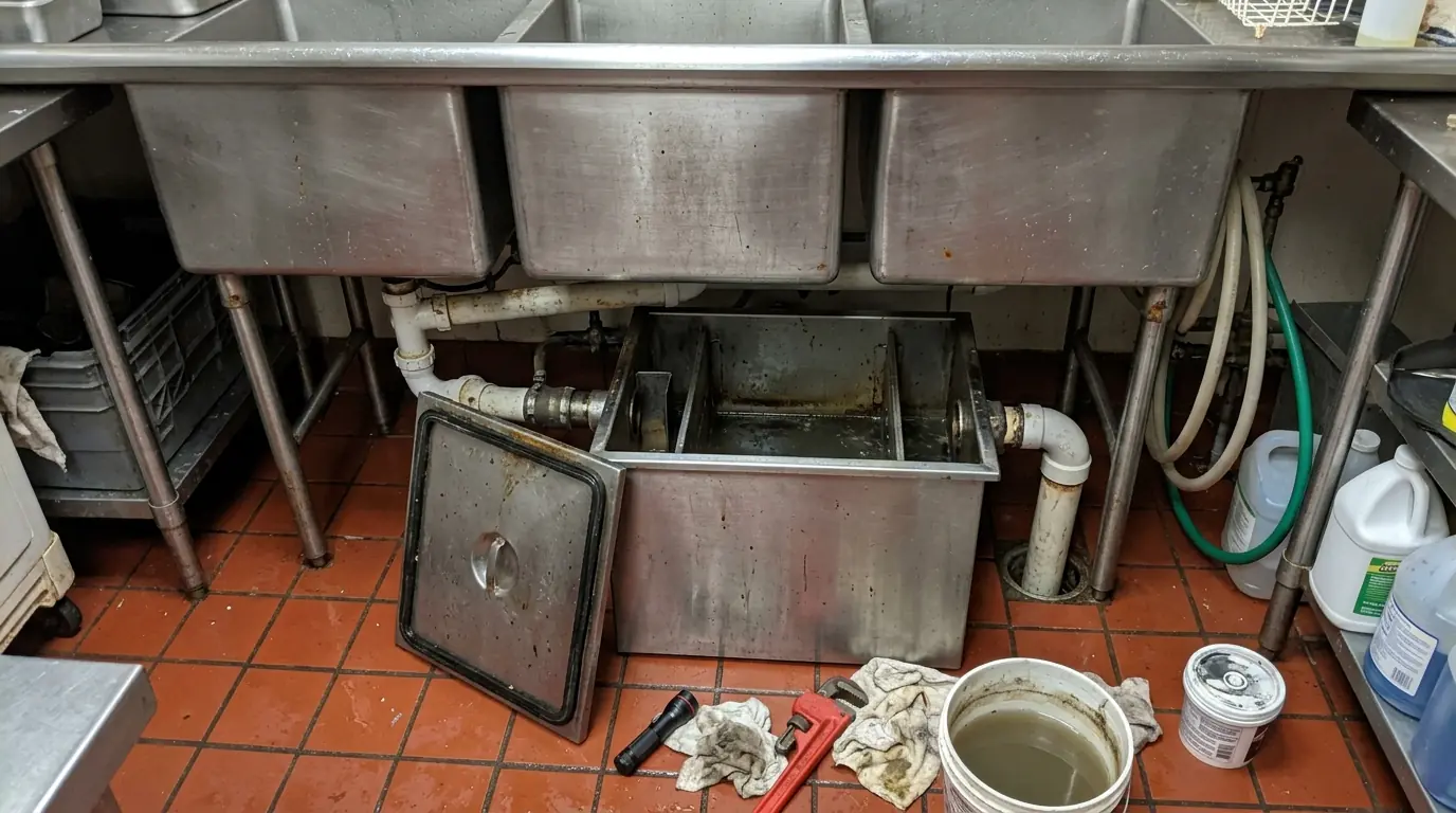 Grease trap under a restaurant sink in Philadelphia