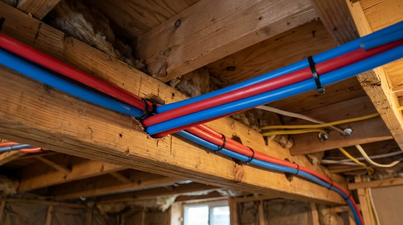 New PEX supply lines replacing galvanized pipe in a Philadelphia basement